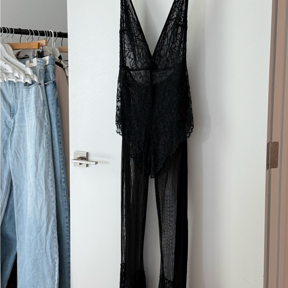REVOLVE Black Lace Wide Leg Jumpsuit